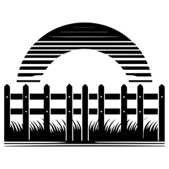 minimal fence vector silhouette, black color silhouette, white background