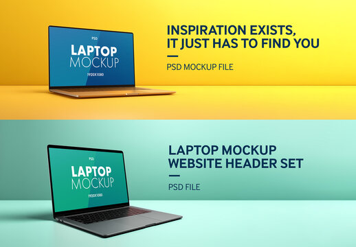 Laptop header design mockup set – ai generated laptop