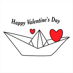 Set of vector illustrations of paper boat icons.
Valentines day, Outline simple and silhouette craft paper boat isolated on
white background. Icon symbol of travel and sea. stock illustration