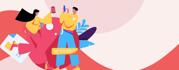 Flat vector illustration of business people operating work scene
