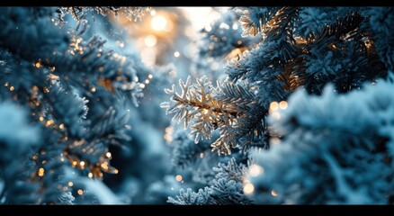 icy snowflake frame around a christmas tree frame