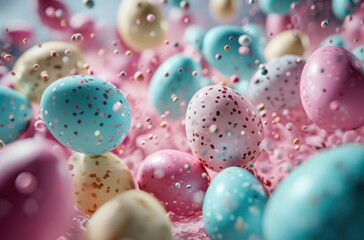 large colorful easter eggs are floating in a beautiful background