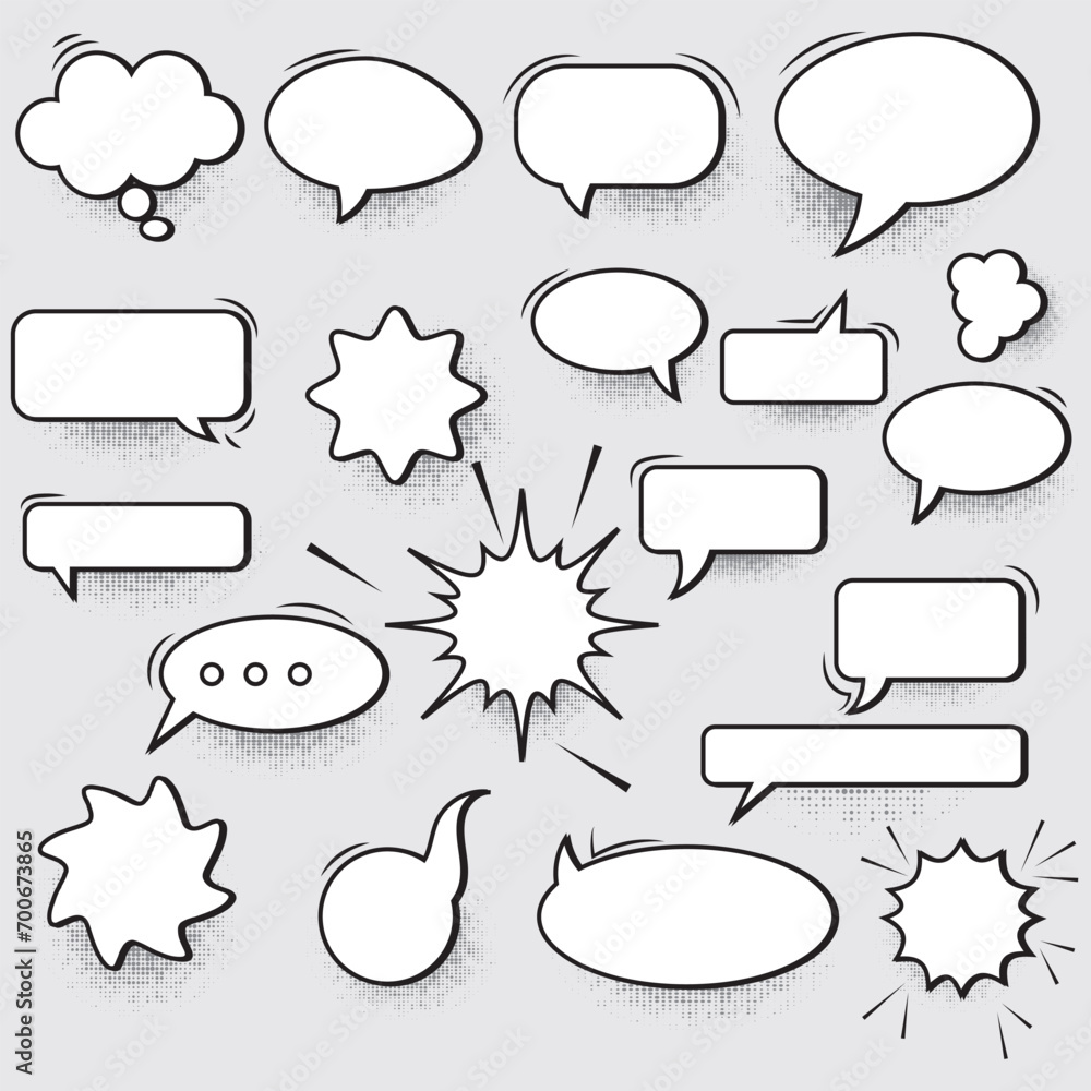 Poster set of speech bubbles. set of blank speech bubbles. retro empty comic speech bubbles set with halfto