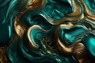 Iridescent teal and liquid gold in a hypnotic interplay of fluid beauty.