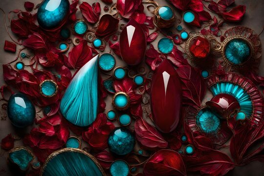 Radiant ruby red and electric turquoise forming an enchanting visual symphony.