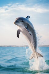 Dolphin jumping out of the water in the sea. 