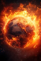 Earth on fire. 3D rendered. Global Warming concept.