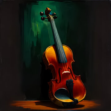 A violin in a dark room. ai