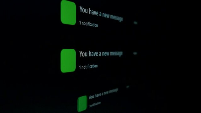 Notification Green Icon of Text Messaging, Online Messaging or E-Mail on Black Device Screen Smart Phone show notifies that there is a new text message. 5G or Wireless technology.