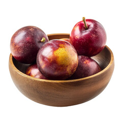 Fototapeta premium Camu Camu, wooden bowl, transparent background, isolated image, generative AI