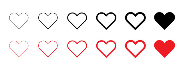 Vector hearts isolated on white. Hearts in linear and flat. Valentines day signs or symbols. Vector illustration