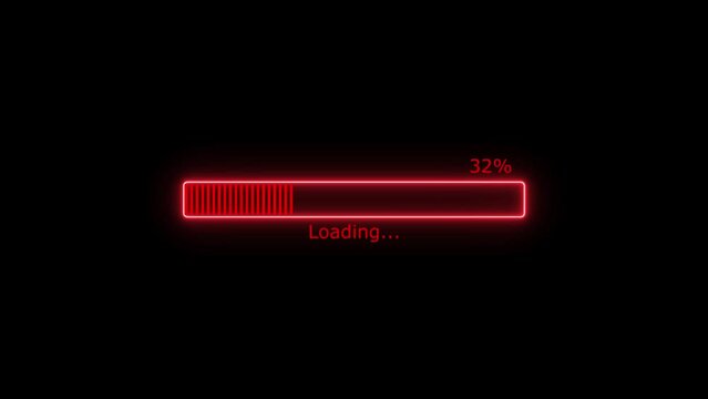 Abstract red color rectangle Neon Light Loading Bar Animation. Black background UHD 4k video.
