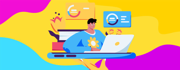 Flat vector illustration of business people operating work scene
