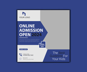 School admission social media post, promotional discount banner template design.
