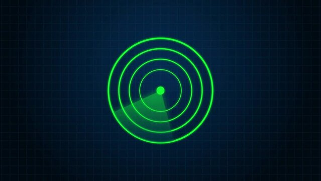 Technology radar screen green color animation. Dark royal blue background 4k video.