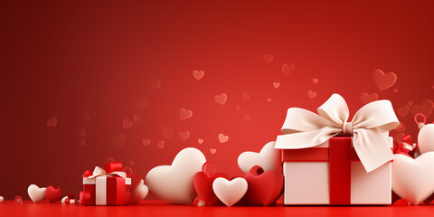 Valentines day background with gift box and red hearts. 3d rendering happy valentine day