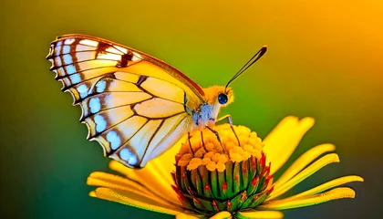 Foto op Plexiglas  Macro shots, Beautiful nature scene. Closeup beautiful butterfly sitting on the flower in a summer garden.  © blackdiamond67