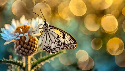 Gordijnen  Macro shots, Beautiful nature scene. Closeup beautiful butterfly sitting on the flower in a summer garden.  © blackdiamond67