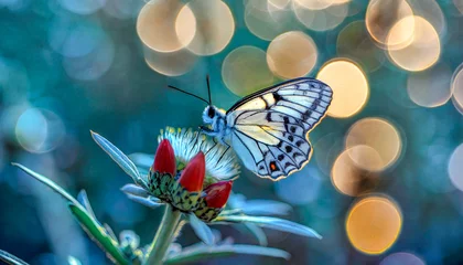 Poster  Macro shots, Beautiful nature scene. Closeup beautiful butterfly sitting on the flower in a summer garden.  © blackdiamond67