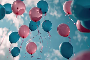 Deurstickers various blue and pink balloons are seen in the air, © olegganko