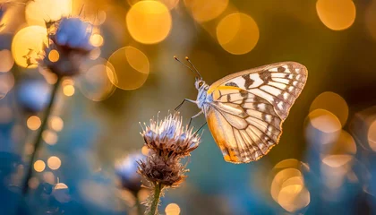 Foto op Aluminium  Macro shots, Beautiful nature scene. Closeup beautiful butterfly sitting on the flower in a summer garden.  © blackdiamond67