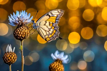 Deurstickers Macro shots, Beautiful nature scene. Closeup beautiful butterfly sitting on the flower in a summer garden. © blackdiamond67
