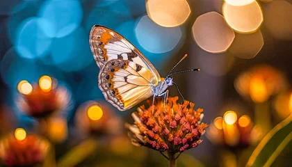 Meubelstickers Macro shots, Beautiful nature scene. Closeup beautiful butterfly sitting on the flower in a summer garden. © blackdiamond67