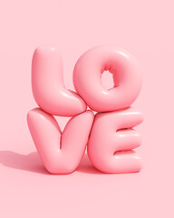 Pink love inflated shiny valentine balloon message word text card 3d illustration render digital rendering - 700685072