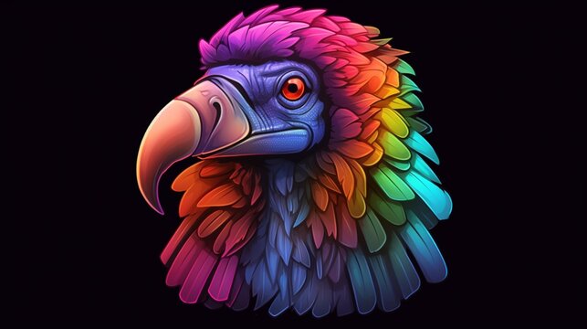 a hip colorful Vulture head design with a futuristic.Generative AI