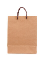 Side view of blank brown paper shopping bag