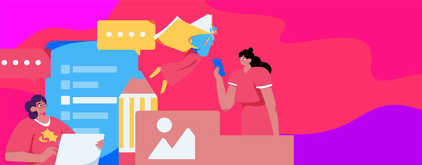 Flat vector illustration of business people operating work scene

