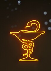 Snake on bowl of Hygeia - antique Medical sign of Pharmacy. design for medical theme.