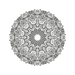 Decorative mandala and pattern for Mehndi, wedding, tattoo, islam, indian, arabic. Outline mandalas coloring book page.
