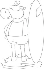 Giraffe Surfer Surfboard Water sports Animal Vector Graphic Art Illustration