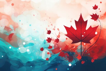 Maple leaf on abstract background with bokeh. February 15: National Flag of Canada Day  - obrazy, fototapety, plakaty