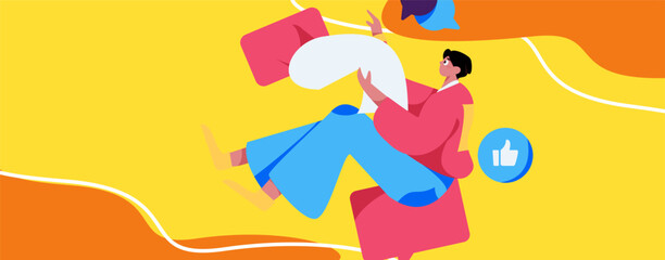 Flat vector illustration of business people operating work scene
