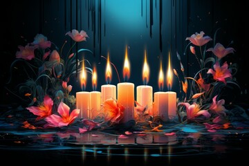 Candlelit Advent Wreaths - Generative AI - obrazy, fototapety, plakaty