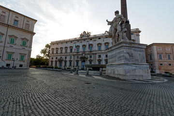 Naklejka premium Rome Italy 08 19 2021: Ancient city of Europe. Art and culture. Tourists from all over the world for Barcaccia and Piazza di Spagna, Quirinale, Altare della Patria, Eur and Fori imperiali
