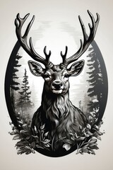 Deer tilted its head to the side, icon mono black glyph 2d stamp