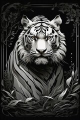 Tiger tilted its head to the side icon, mono black glyph 2d stamp