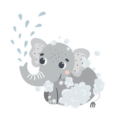 Vector illustration with a cute elephant, ideal for the design of baby shampoo or shower gel.