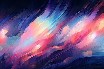 Abstract blend of blue and pink forms amid light trails against a dark backdrop. Generative AI