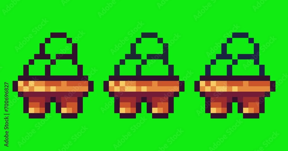 Poster green screen of egg, eggs icon bits pixel slowly appeared and dissappeared. simple animation from pi