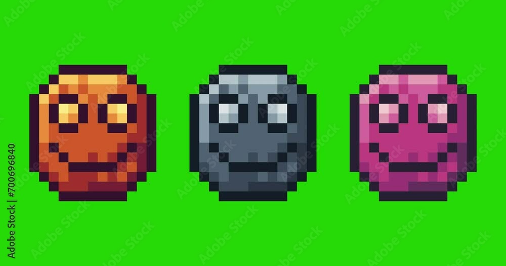 Poster green screen of face smile,emoji icon bits pixel slowly appeared and dissappeared. simple animation 