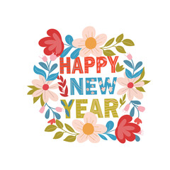 new year card with flowers