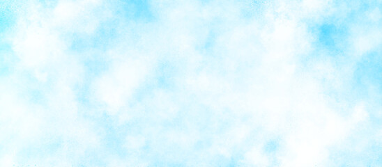 Watercolor Shades The White Cloud and Blue Sky with small clouds, brush painted watercolor art background with white clouds, Abstract cloudy hand paint splash stain backdrop banner.