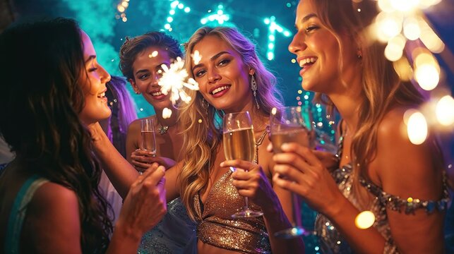 f&ecirc;te entre amis en soir&eacute;e pour c&eacute;l&eacute;brer un &eacute;v&egrave;nement festif et heureux