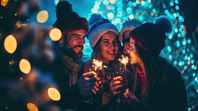 f&ecirc;te entre amis en soir&eacute;e pour c&eacute;l&eacute;brer un &eacute;v&egrave;nement festif et heureux