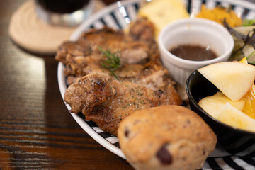 Delicious Gourmet Breakfast With Pork Chop