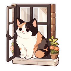 Cute cat sitting on the window sticker.